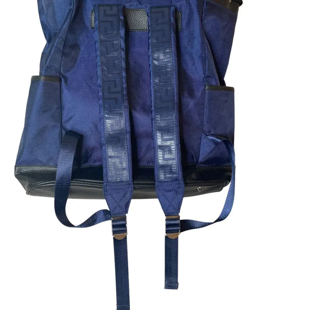 Versace Parfums Mens Back Pack Blue Nylon Leather New COA